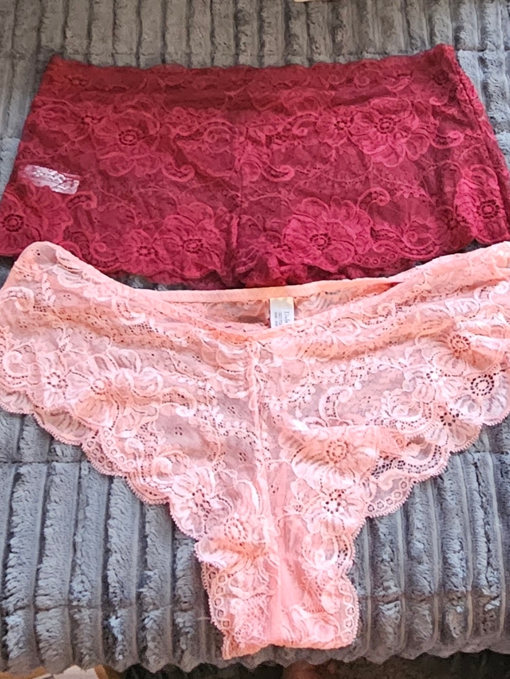 Delta Burke Lace Cheeky Panty Set in Deep Berry And Pink